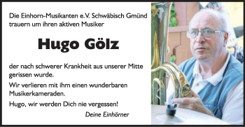 Traueranzeige von Hugo Gölz von Gmünder Tagespost