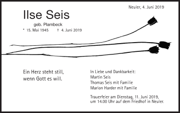 Traueranzeige von Ilse Seis von Schwäbische Post
