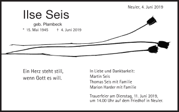 Traueranzeige von Ilse Seis