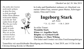Traueranzeige von Ingeborg Stark von Schwäbische Post