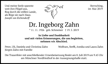 Traueranzeige von Ingeborg Zahn von Gmünder Tagespost