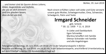Traueranzeige von Irmgard Schneider von Schwäbische Post