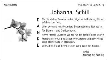Traueranzeige von Johanna Schill von Gmünder Tagespost