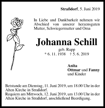 Traueranzeige von Johanna Schill von Gmünder Tagespost