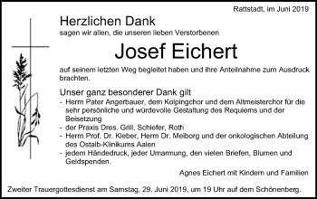 Traueranzeige von Josef Eichert von Schwäbische Post