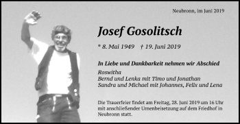 Traueranzeige von Josef Gosolitsch von Schwäbische Post