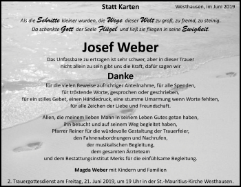 Traueranzeige von Josef Weber von Schwäbische Post