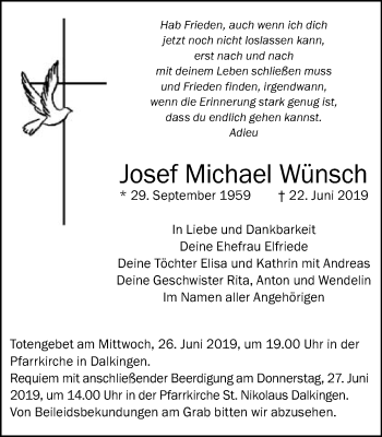 Traueranzeige von Josef Michael Wünsch