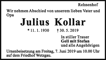 Traueranzeige von Julius Kollar von Gmünder Tagespost