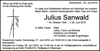Traueranzeige von Julius Sanwald von Schwäbische Post