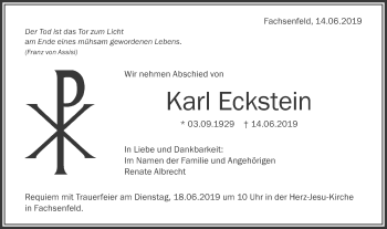 Traueranzeige von Karl Eckstein von Schwäbische Post