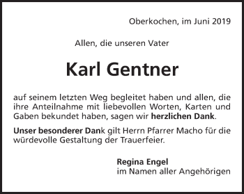 Traueranzeige von Karl Gentner von Amtsblatt_Oko
