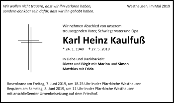 Traueranzeige von Karl Heinz Kaulfuß von Schwäbische Post