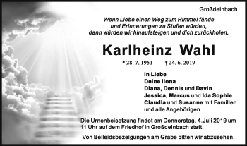 Traueranzeige von Karlheinz Wahl von Gmünder Tagespost
