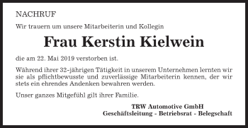 Traueranzeige von Kerstin Kielwein von Gmünder Tagespost