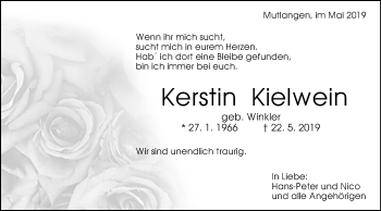 Traueranzeige von Kerstin Kielwein von Gmünder Tagespost