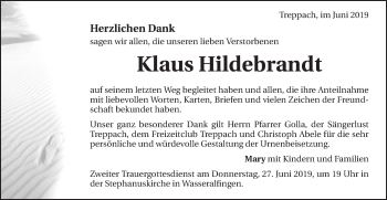 Traueranzeige von Klaus Hildebrandt von Schwäbische Post