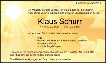 Traueranzeige von Klaus Schurr