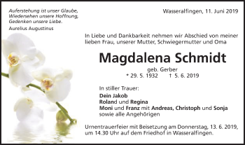 Traueranzeige von Magdalena Schmidt von Schwäbische Post