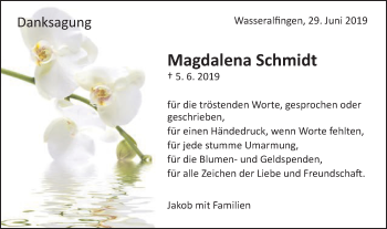 Traueranzeige von Magdalena Schmidt von Schwäbische Post