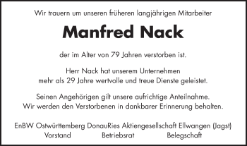 Traueranzeige von Manfred Nack von Gmünder Tagespost