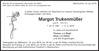 Traueranzeige von Margot Trukenmüller von Schwäbische Post