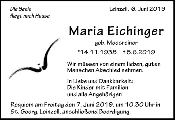 Traueranzeige von Maria Eichinger von Gmünder Tagespost