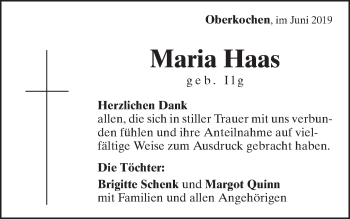 Traueranzeige von Maria Haas von Amtsblatt_Oko