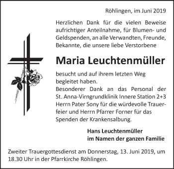 Traueranzeige von Maria Leuchtenmüller von Schwäbische Post