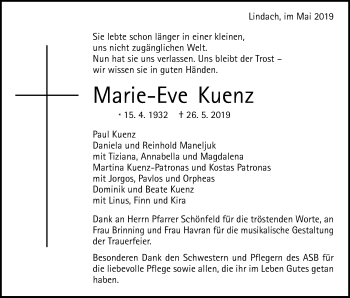 Traueranzeige von Marie-Eve Kuenz von Gmünder Tagespost