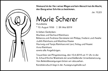 Traueranzeige von Marie Scherer von Schwäbische Post