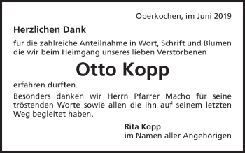 Traueranzeige von Otto Kopp von Amtsblatt_Oko