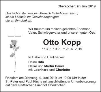 Traueranzeige von Otto Kopp von Schwäbische Post
