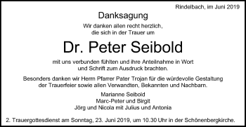 Traueranzeige von Peter Seibold von Schwäbische Post