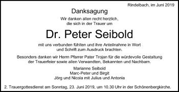 Traueranzeige von Peter Seibold