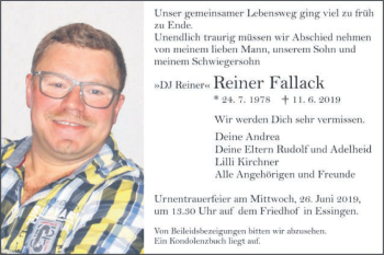 Traueranzeige von Reiner Fallack von Schwäbische Post
