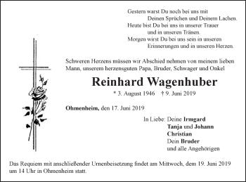 Traueranzeige von Reinhard Wagenhuber von Schwäbische Post