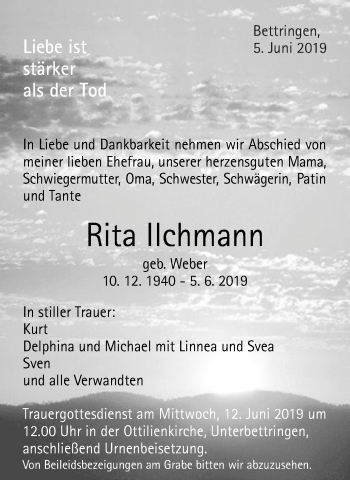 Traueranzeige von Rita Ilchmann von Gmünder Tagespost