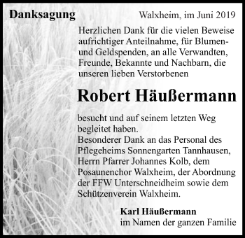 Traueranzeige von Robert Häußermann von Schwäbische Post