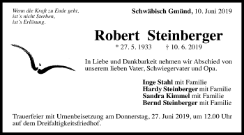 Traueranzeige von Robert Steinberger von Gmünder Tagespost