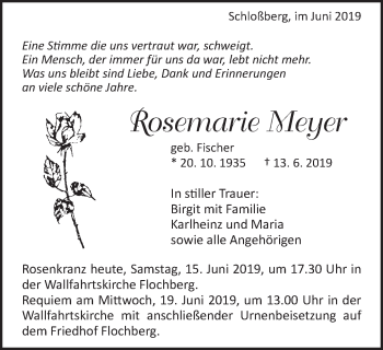 Traueranzeige von Rosemarie Meyer von Schwäbische Post