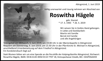 Traueranzeige von Roswitha Hägele von Schwäbische Post
