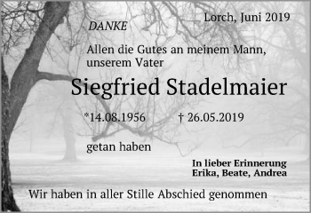 Traueranzeige von Siegfried Stadelmaier von Gmünder Tagespost