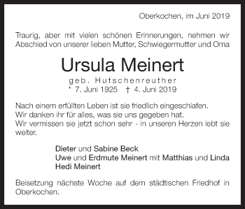 Traueranzeige von Ursula Meinert von Amtsblatt_Oko
