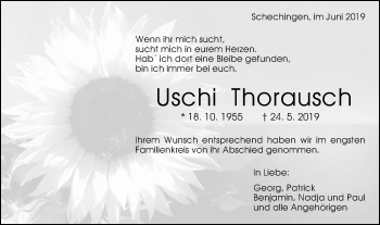 Traueranzeige von Uschi Thorausch von Gmünder Tagespost