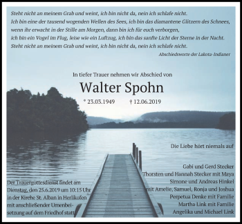 Traueranzeige von Walter Spohn von Gmünder Tagespost