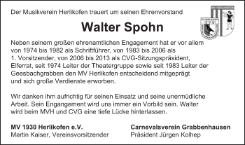 Traueranzeige von Walter Spohn von Gmünder Tagespost