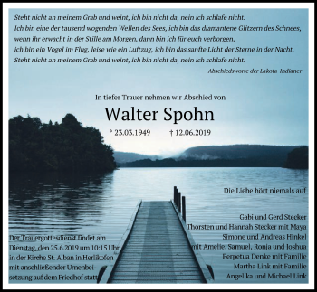 Traueranzeige von Walter Spohn von Gmünder Tagespost
