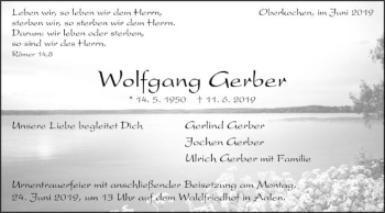 Traueranzeige von Wolfgang Gerber von Schwäbische Post