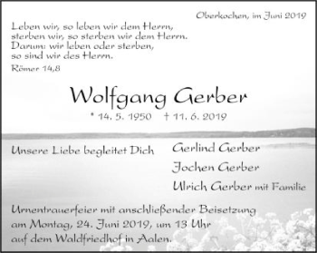 Traueranzeige von Wolfgang Gerber von Amtsblatt_Oko